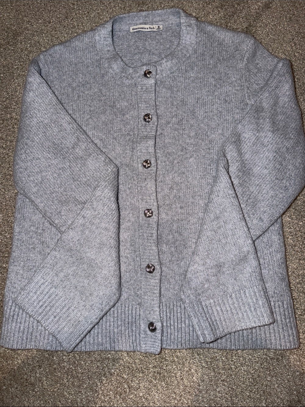 Abercrombie & Fitch Gray Knit Button-Up Cardigan